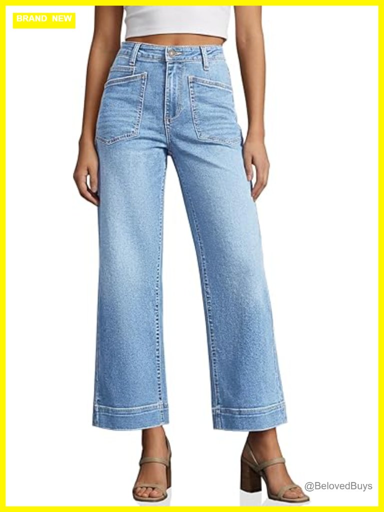 Cropped Wide Leg Jeans Stretchy High Waisted Baggy Denim Ankle Pants With